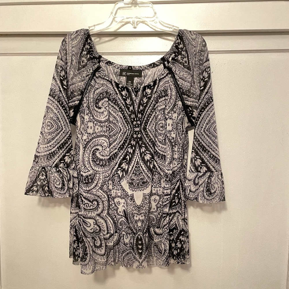 INC Black & white paisley blouse, M